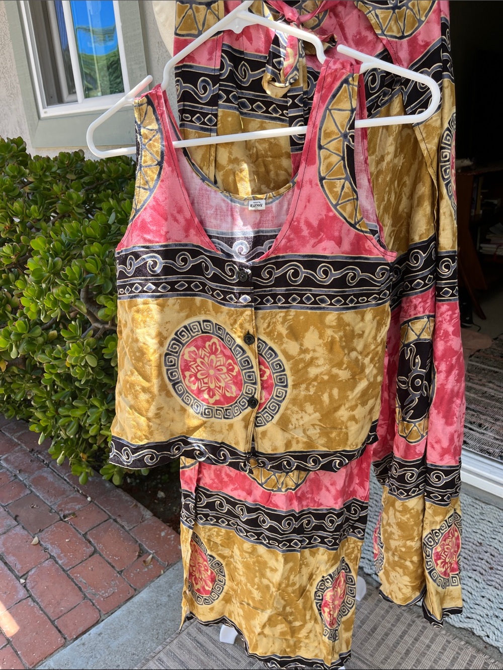 Boho Medallion Print Tank Top Wraparound Wide Leg Pants Set M/L